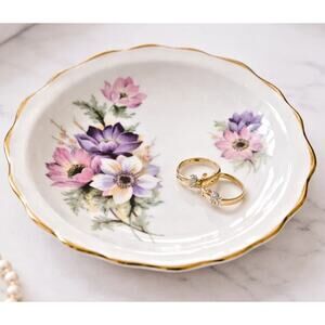 Vintage Heritage Regency Floral Bone China Trinket Dish Gold Trim